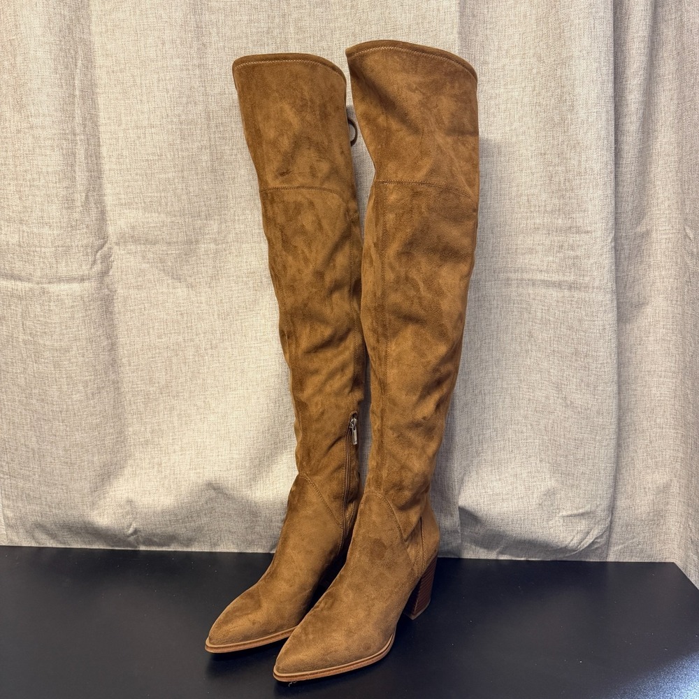 Marc Fisher Over the Knee Pointed Toe Boots Women 8M Brown Suede Side Zip Heeled - Picture 4 of 11